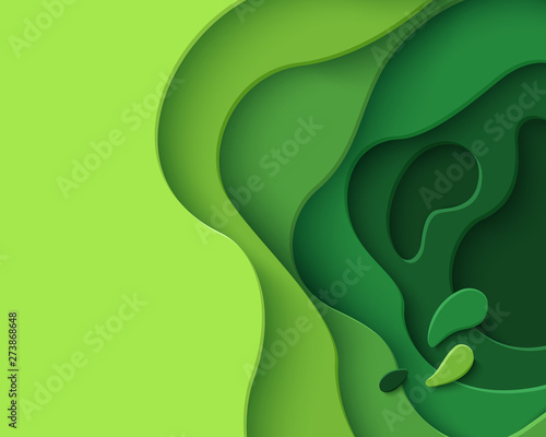 Eco abstract green paper cut background. Vector ecological banner © Oksana Kumer