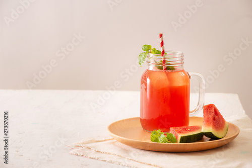 Watermelon juice on white background , healthy drink
