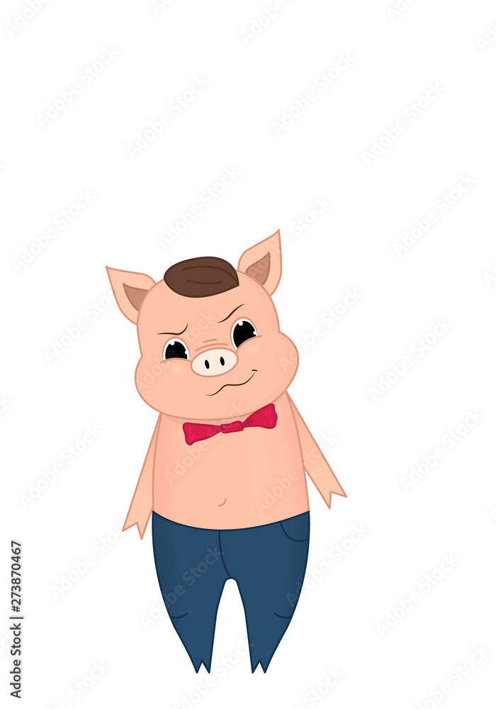Obraz premium Vector illustration of Cute pig cartoon. Doodle, hand-drawn. Cartoon.