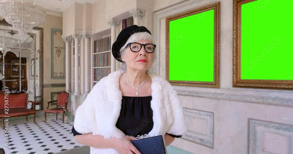 Portrait of old woman in stylish clothes in museum Portrait of old woman in stylish clothes in museum