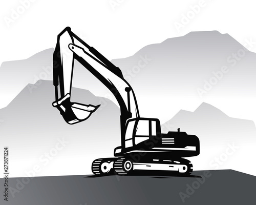 Excavator logo template vector. Heavy equipment logo vector for construction company. Creative excavator illustration for logo template.