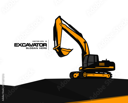 Excavator logo template vector. Heavy equipment logo vector for construction company. Creative excavator illustration for logo template.