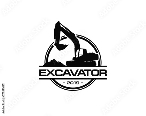 Excavator logo template vector. Heavy equipment logo vector for construction company. Creative excavator illustration for logo template.
