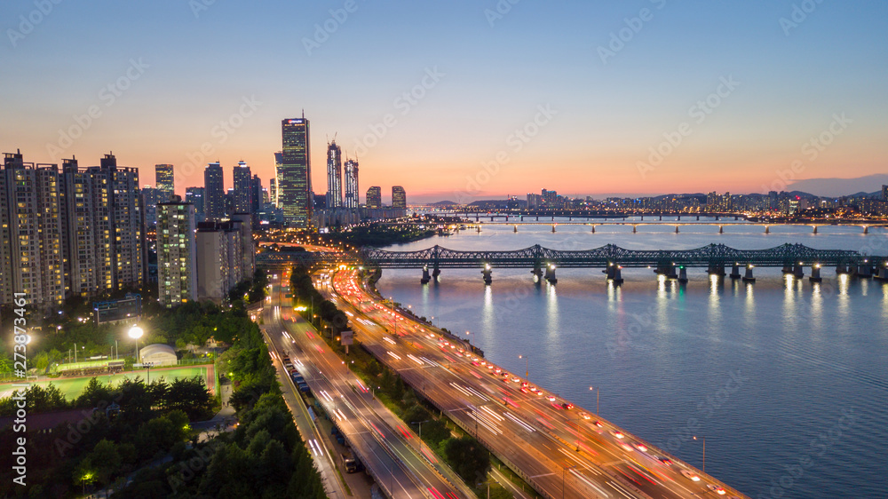 Aerial view of Sunset at Seoul City Skyline,South Korea. Aerial view of Sunset at Seoul City Skyline,South Korea.