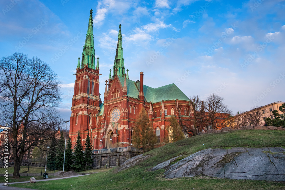 Obraz premium Church of St. John Lutheran Neo-Gothic style temple in the Finnish capital Helsinki spring in April