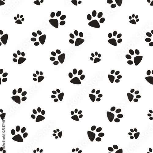 Cute paw seamless pattern  cat feet steps  pet design. Texture for wallpapers  fabric  wrap  web page backgrounds  vector illustration