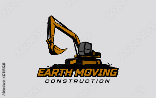 Excavator logo template vector. Heavy equipment logo vector for construction company. Creative excavator illustration for logo template.
