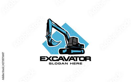Excavator logo template vector. Heavy equipment logo vector for construction company. Creative excavator illustration for logo template.