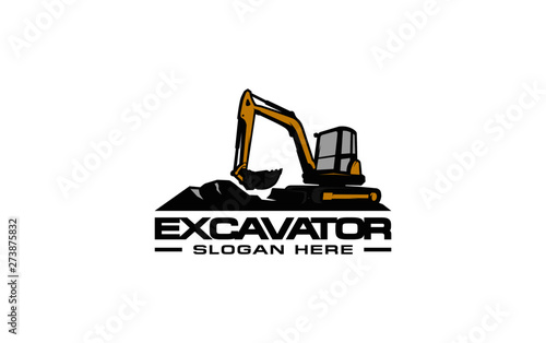 Excavator logo template vector. Heavy equipment logo vector for construction company. Creative excavator illustration for logo template.
