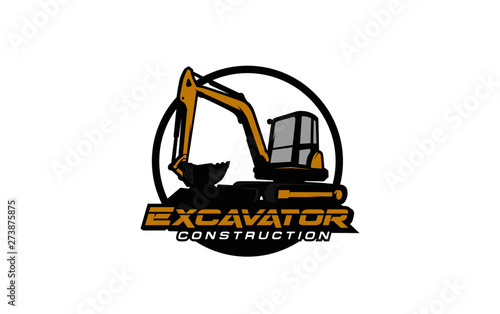 Excavator logo template vector. Heavy equipment logo vector for construction company. Creative excavator illustration for logo template.