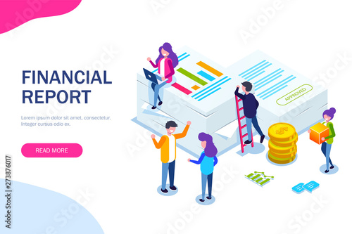 Financial report concept. People do paperwork concept design. Can use for web banner, infographics, hero images. Flat isometric vector illustration.