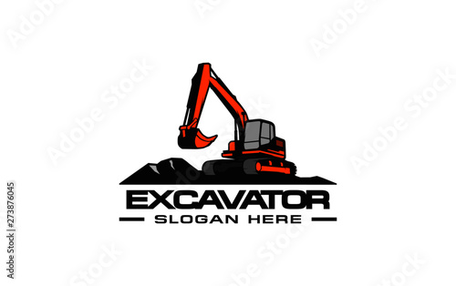 Excavator logo template vector. Heavy equipment logo vector for construction company. Creative excavator illustration for logo template.