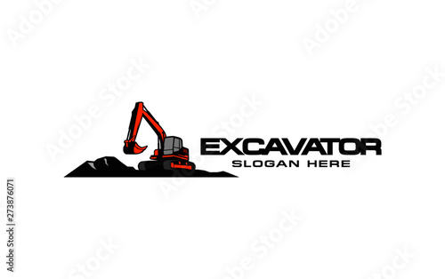 Excavator logo template vector. Heavy equipment logo vector for construction company. Creative excavator illustration for logo template.
