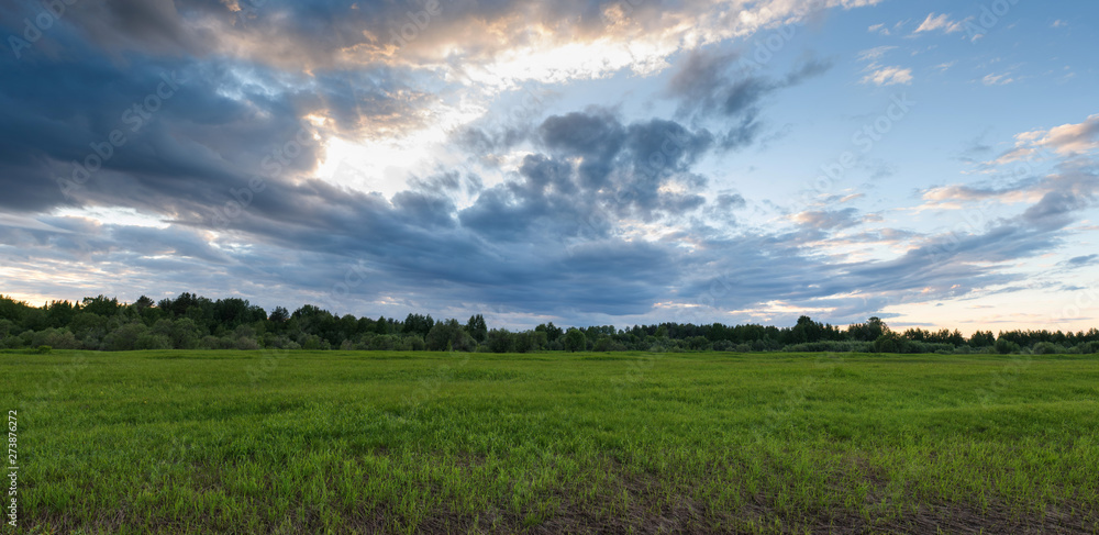 Dramatic sunset on the summer field.