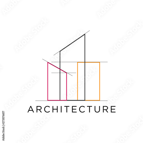Outline Architecture real estate building logo with grid line