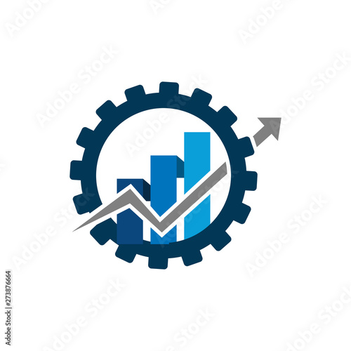 Business finance logo graph bar arrow inside cog gear design vector