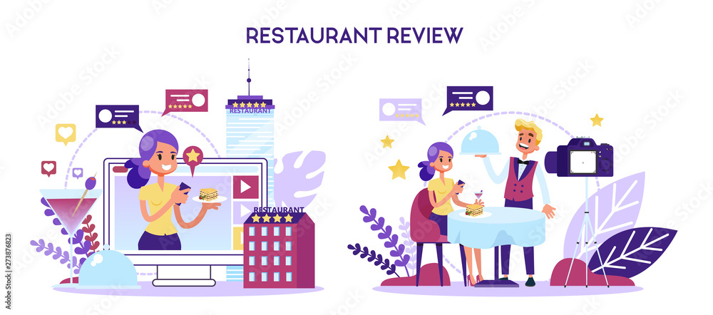 Blogger making restaurant review in the video. Customer