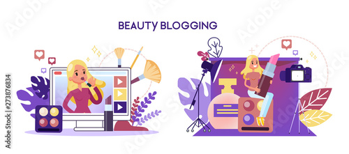 Beauty blogger concept. Female character doing makeup