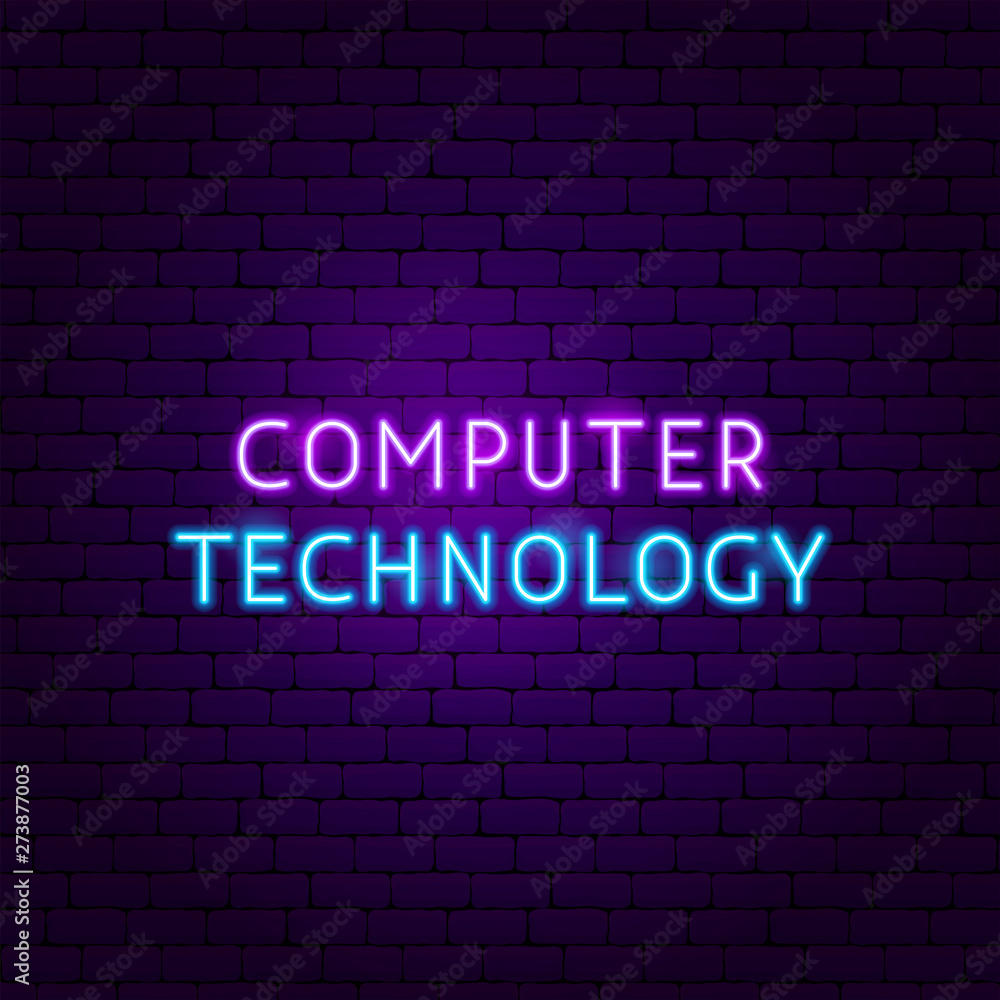 Computer Technology Text Neon Label Computer Technology Text Neon Label