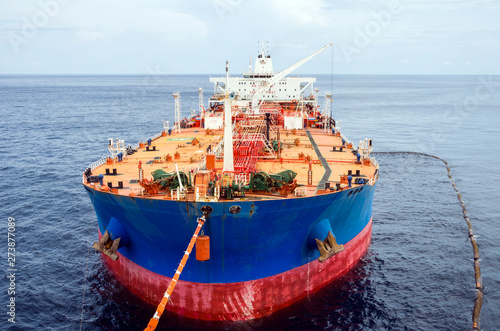 Oil tanker is transferring supply to the oil vessel.
