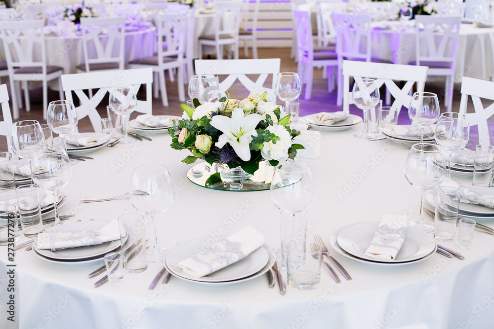 Wedding banquet. Table set for wedding reception