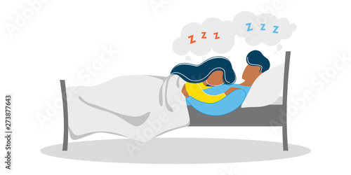 Woman and man sleep together in the bed