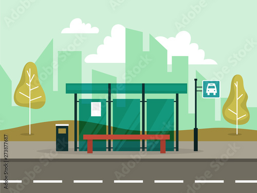 Bus stop in the city. Idea of transportation.