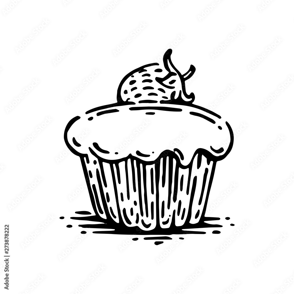 Muffin with strawberry. Set of templates for menu design, restaurants and catering. Hand-drawn images Muffin with strawberry. Set of templates for menu design, restaurants and catering. Hand-drawn images