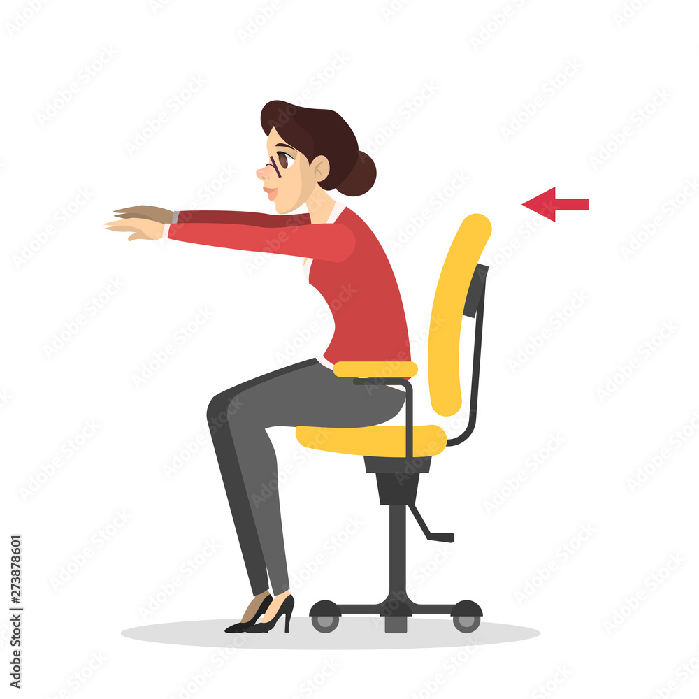 Woman doing exercise in office. Workout during the break Woman doing exercise in office. Workout during the break