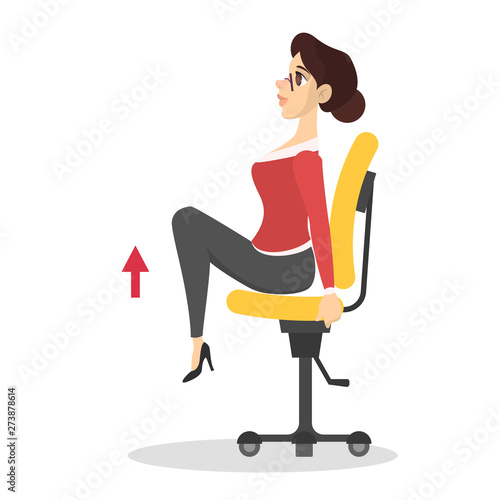Woman doing exercise in office. Workout during the break