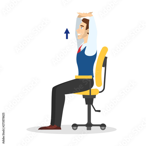 Man doing exercise for back stretch in office