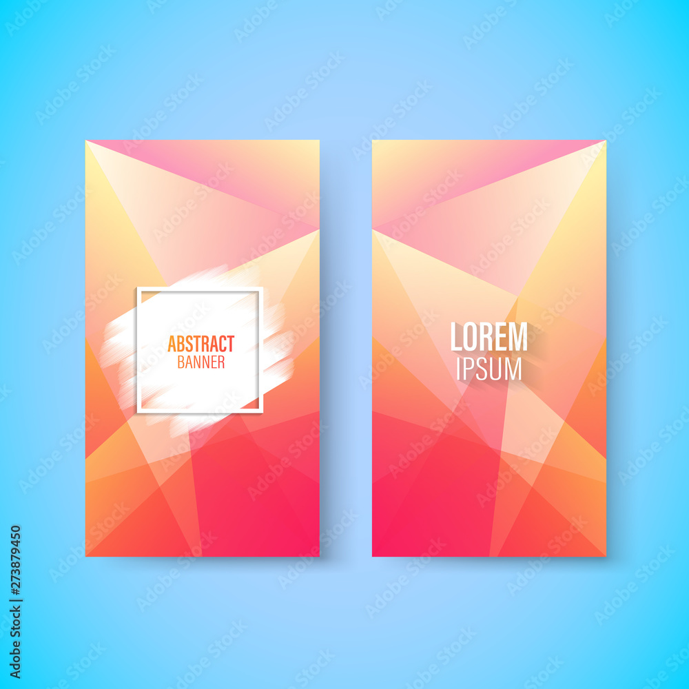 Fototapeta premium Abstract colorful geometric triangular vertical modern card template, paint stroke, vector