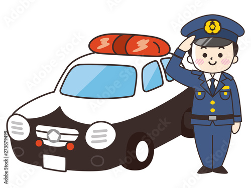 男性警察官とパトカー