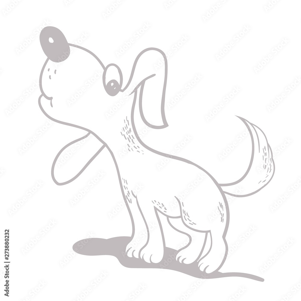 Obraz premium Cute cartoon dog, cartoon character, digital black and white drawing in vector