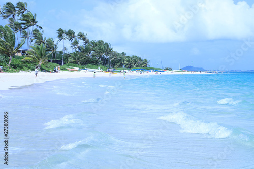 Fototapeta Naklejka Na Ścianę i Meble -  ハワイ：ラニカイビーチ　青く綺麗な空・海、遠浅の綺麗な砂浜