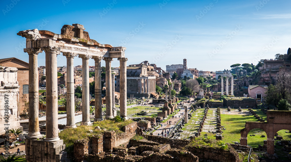 ROME, Italy: Scenic View of Ancient Roman Forum, Foro Romano, UNESCO Site