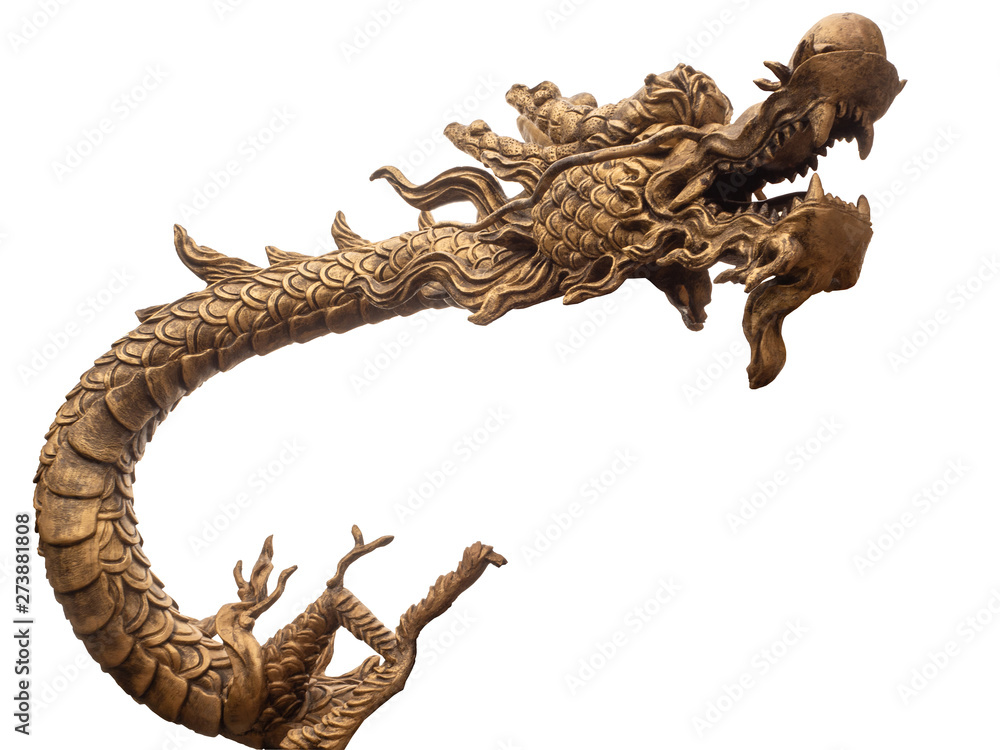 Fototapeta premium Isolated golden Chinese dragon statue