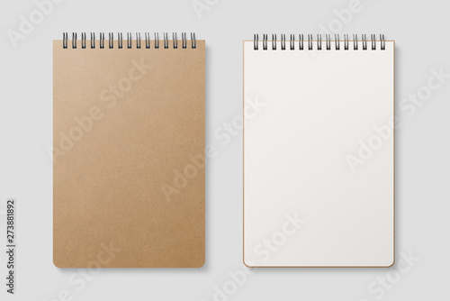 Blank realistic spiral bound notepad mockup with Kraft Paper cover on light grey background. High resolution. - Immagine 