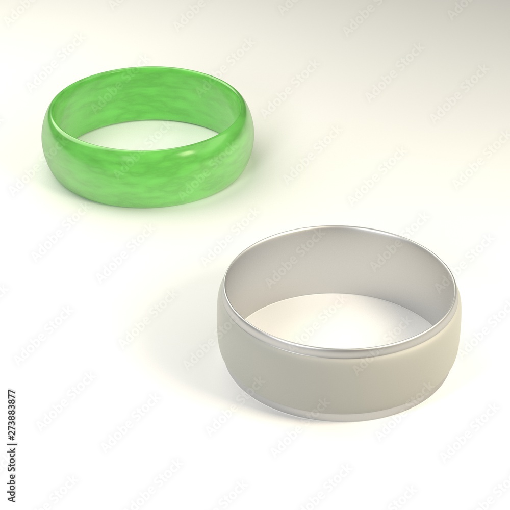 3D Illustration of silver ring and emerald ring 3D Illustration of silver ring and emerald ring