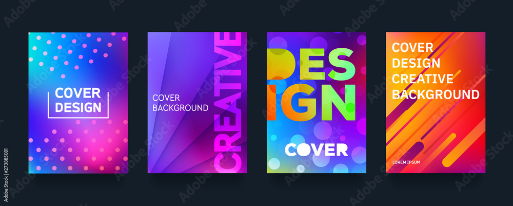 Minimal covers design set. Modern awesome halftone gradients. Cool future abstract geometric template. Colorful vector banner poster composition.