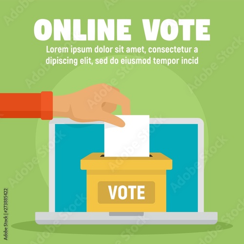 Online vote ballot box concept banner. Flat illustration of online vote ballot box vector concept banner for web design