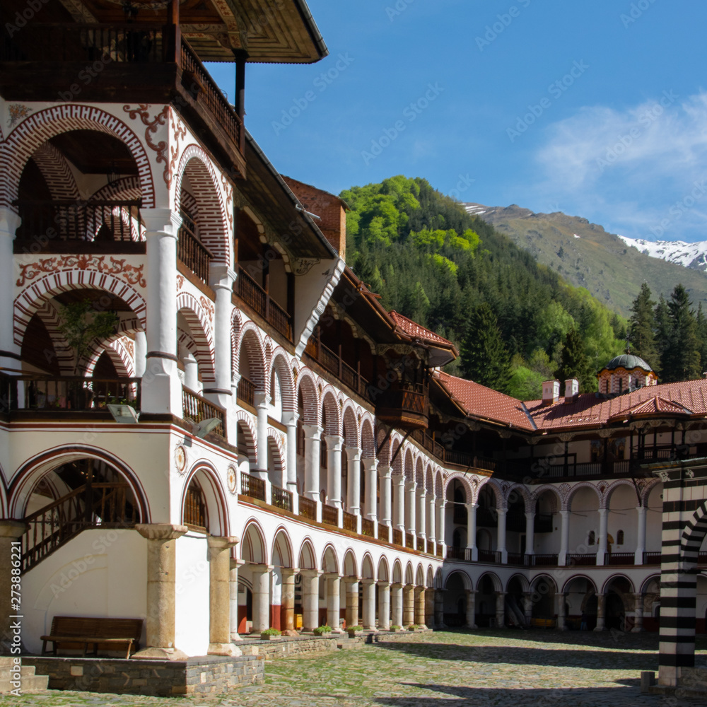 Fototapeta premium Rila monastery, Bulgaria - A Part of the orthodox monastery with arch style construction