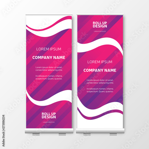 Business Roll Up with purple modern background. Presentation template, vector brochure, flyer, vertical banner design, publication layout