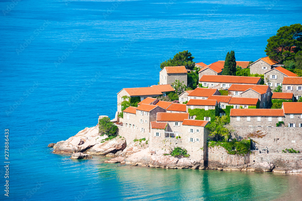Sveti Stefan island near Budva, Montenegro. Famous travel destination
