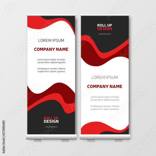 Modern Business Roll Up. Presentation template, red brochure or flyer, vertical banner design, cover geometric background, modern publication layout