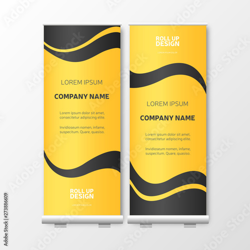 Modern Roll Up with yellow gradient. Presentation template, vector brochure, business flyer, vertical banner design, cover geometric background, publication layout