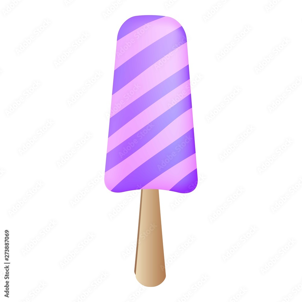 Violet striped popsicle icon. Cartoon of violet striped popsicle vector icon for web design isolated on white background