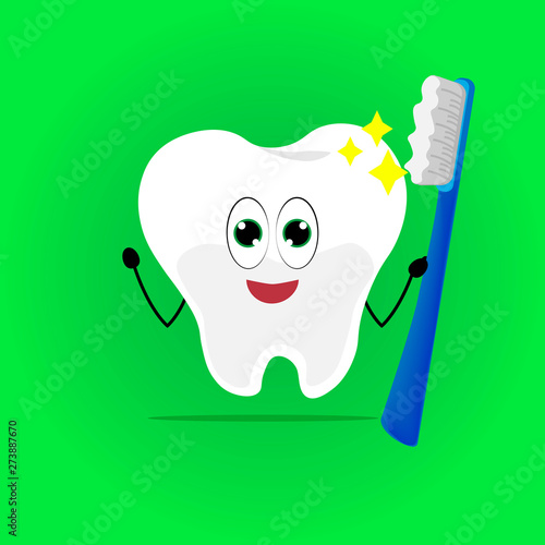 Animated character of a molar tooth with his toothbrush.