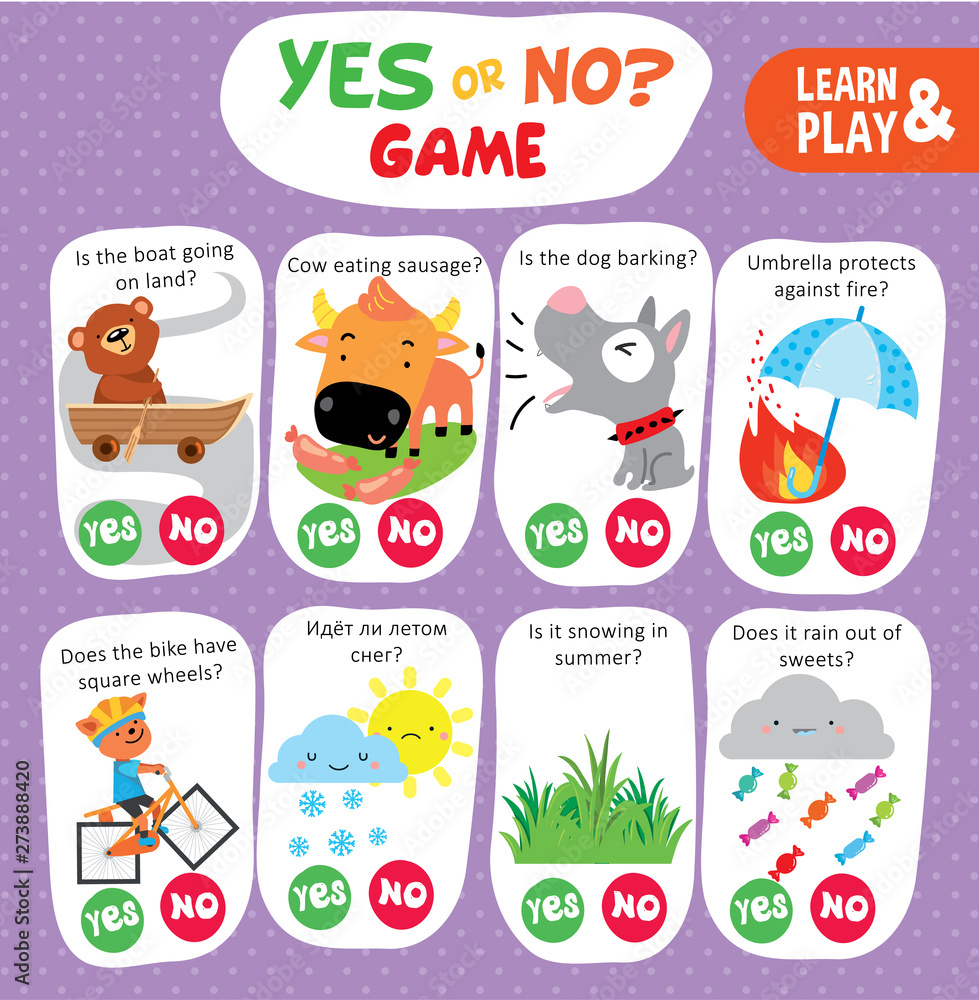 Logic Kid Learn Yes No Game Printable Worksheet Stock Vector Adobe Stock