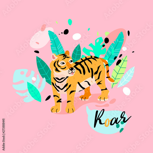 Cute striped tiger in jungle. 